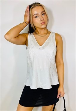 Vintage 00s Y2K Satin White Floral Cami Top