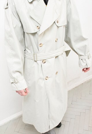 VINTAGE BEIGE ELEGANT TRENCH COAT CLASSIC DOUBLE BREASTED