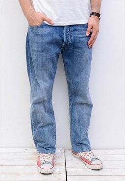 501 Straight Fit Leg Jeans W34 L30 Blue Faded Reg Denim Pant