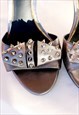 JUICY COUTURE STUDDED STILETTO HEELS STRAPPY SANDALS PEWTER