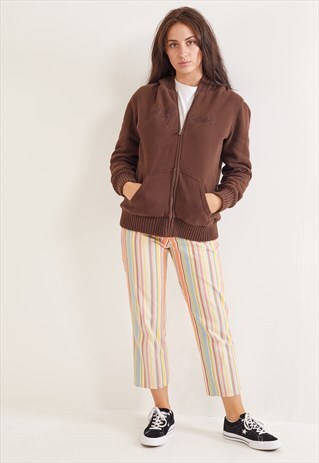 VINTAGE TOMMY HILFIGER FLEECE LINED ZIP-UP HOODIE BROWN