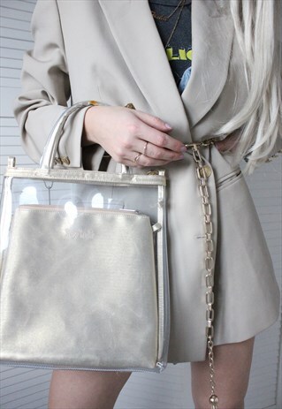 VINTAGE 90S Y2K CLEAR PVC GOLD HANDBAG BY SUZY SMITH