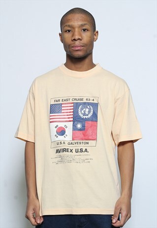 VINTAGE AVIREX GRAPHIC LOGO T-SHIRT BEIGE