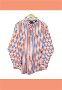Vintage 90s Orange Chaps Striped Party Shirt
