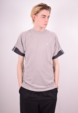 ADIDAS MENS VINTAGE T-SHIRT TOP SMALL GREY 90'S