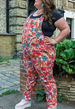 Pink tiger Lilly stretch twill festival dungarees 