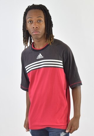VINTAGE RED BLACK ADIDAS 90S SPORTS T SHIRT