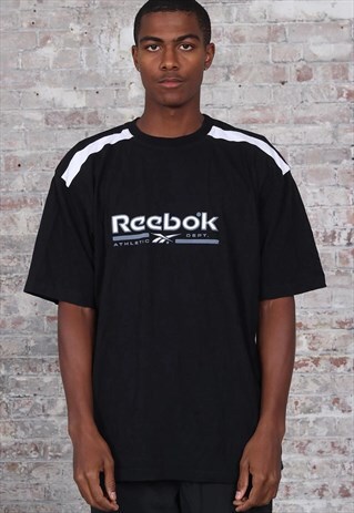 VINTAGE REEBOK TEXT BIG LOGO T-SHIRT BLACK WHITE