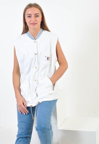 VINTAGE COTTON BOMBER VEST IN WHITE