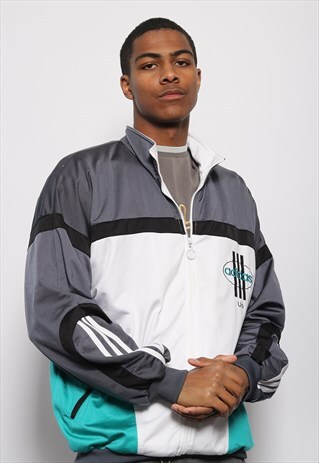 VINTAGE ADIDAS 3 STRIPE LOGO TRACK TOP JACKET GREY WHITE