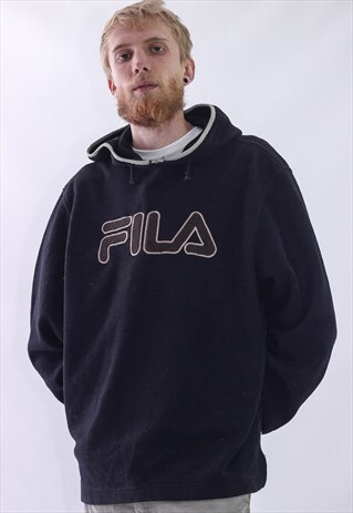 VINTAGE MENS FILA BIG LOGO FLEECE HOODIE