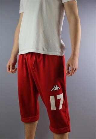 VINTAGE KAPPA 3/4 LENGTH SHORTS IN RED WITH POCKETS, EMBROID