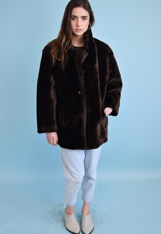 VINTAGE 80'S RETRO OVERSIZED FAUX FUR COAT
