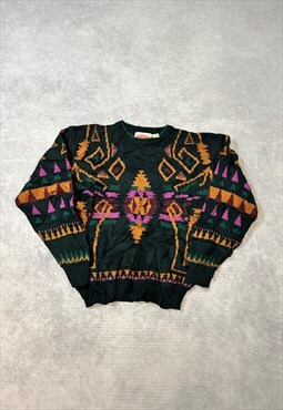 Vintage Abstract Knitted Jumper Funky Patterned Sweater