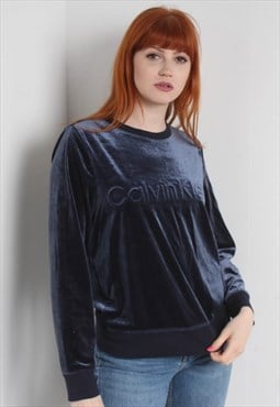 Vintage Calvin Klein Velour Sweatshirt Blue