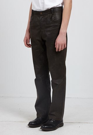 VINTAGE DARK BROWN HENSON LEATHER TROUSERS BOTTOMS