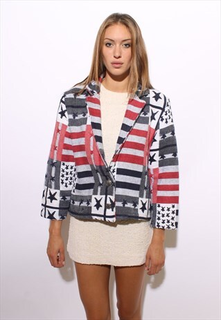 VINTAGE 1990'S 90'S TAPESTRY AMERICAN FLAG JACKET USA OS