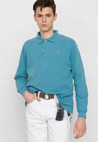 90S VINTAGE BLUE LACOSTE LONG SLEEVE POLO SHIRT TOP