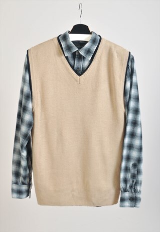 VINTAGE 0S V NECK VEST IN BEIGE