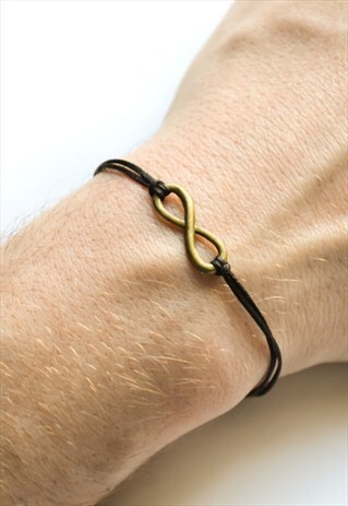 INFINITY BRACELET FOR MEN, BRONZE INFINITY AND BLACK CORD