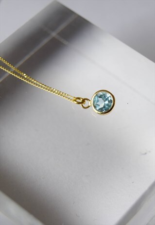 9CT GOLD NECKLACE, BLUE TOPAZ STONE NECKLACE, TOPAZ NECKLACE