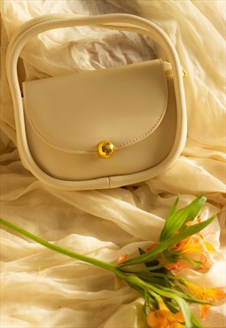 White Cream Top Handle Rounded Bag