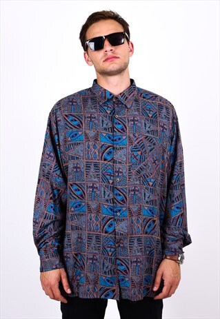 VINTAGE 90S ABSTRACT AZTEC LONG SLEEVE SHIRT