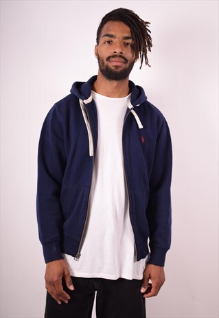POLO RALPH LAUREN MENS VINTAGE HOODIE JACKET MEDIUM NAVY 90S