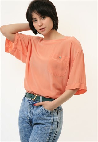 SETA SEIDE SOIE SHORT SLEEVE PEACH BLOUSETOP 2866