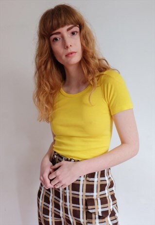 VINTAGE 70S BRIGHT YELLOW PLAIN T-SHIRT