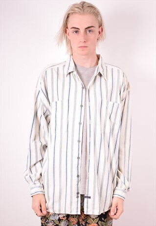 MENS VINTAGE SHIRT XL BEIGE STRIPES 90S