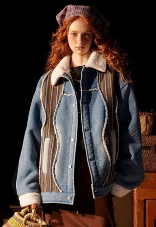 WINTER DENIM JACKET PADDED JEAN BOMBER AVIATOR JACKET BLUE