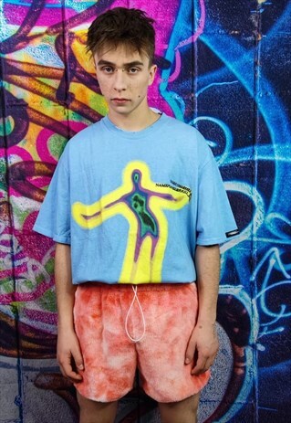 TIE-DYE FLEECE SHORTS HANDMADE GRADIENT OVERALLS IN RED