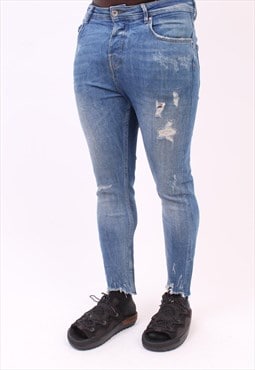 zara blue wash distressed skinny jeans