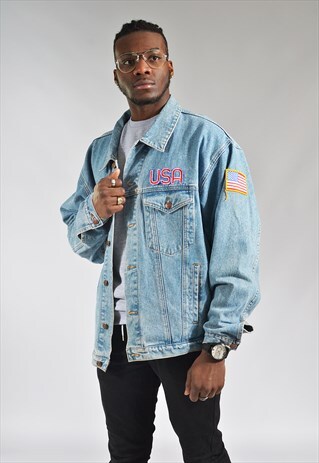 VINTAGE LIGHT BLUE USA LIGHTHOUSE DENIM JACKET