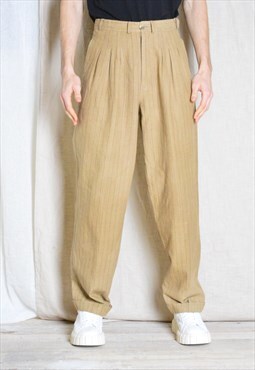 Vintage 60s Beige Pinstripe Pleated Mens Pants