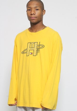 VINTAGE TOMMY HILFIGER LOGO LONG SLEEVE T-SHIRT YELLOW