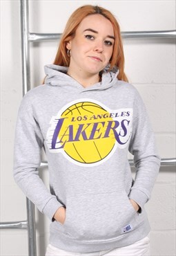 Vintage NBA Lakers Hoodie in Grey Pullover Jumper Small