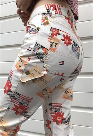 WOMENS VINTAGE TOMMY HILFIGER JEANS CAPRI PATTERNED TROUSERS