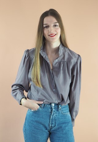 VINTAGE GREY AND RED LINE BLOUSE