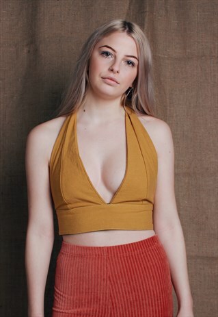 MUSTARD LINEN HALTERNECK