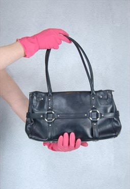 Vintage y2k long rave glam leather indie hand purse in black