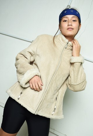 Y2K RETRO FAUX FUR & FAUX SUEDE SHEARLING SHERPA JACKET