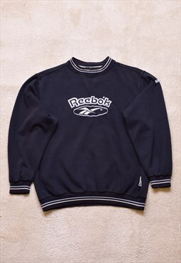 Women's Vintage 90s Reebok Black Logo Embroidered Sweater