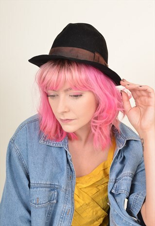 VINTAGE 90'S FEDORA FELT HAT BLACK XS