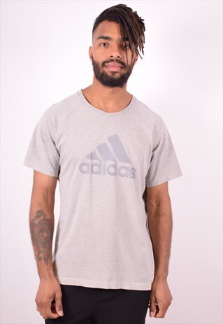 ADIDAS MENS VINTAGE T-SHIRT TOP MEDIUM GREY 90S