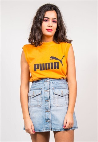 VINTAGE 90'S ORANGE PUMA SPORT VEST TOP T-SHIRT