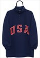 Vintage 90s USA Graphic Navy Quarter Zip Sweatshirt Mens