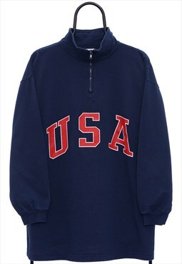Vintage 90s USA Graphic Navy Quarter Zip Sweatshirt Mens