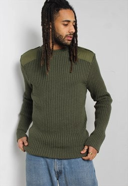 Vintage 90's Military Rib Knitted Jumper Green